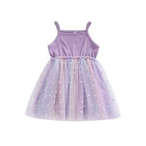 Summer Sundress Sleeveless Rainbow Tutu Tulle Twirl Casual Party Princess 6-7